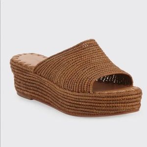 CARRIE FORBES
Karim Woven Raffia Wedge Slide Sandals Cognac